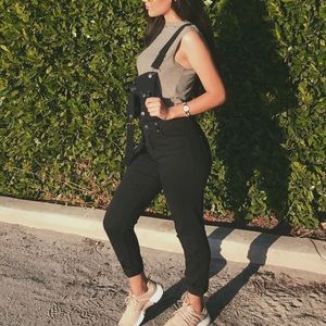 Black denim overalls